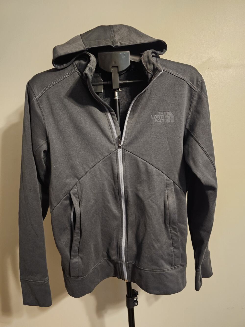 The North Face Men's Gray Fleece Full Zip Hoodie Jacket Size S Pockets Logo